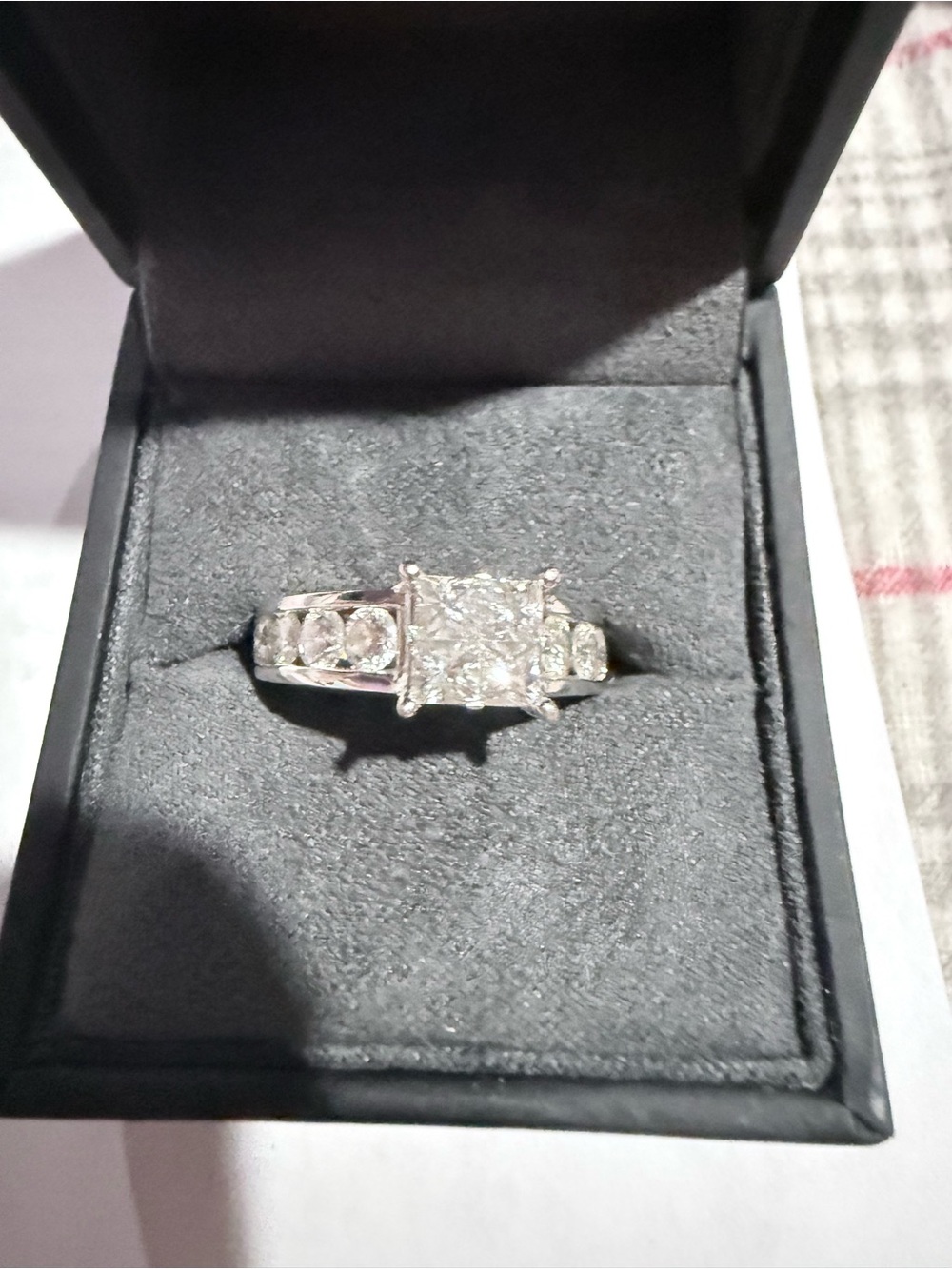 White Gold Tone Princess Cut CZ Engagement Ring - Women's Jewelry